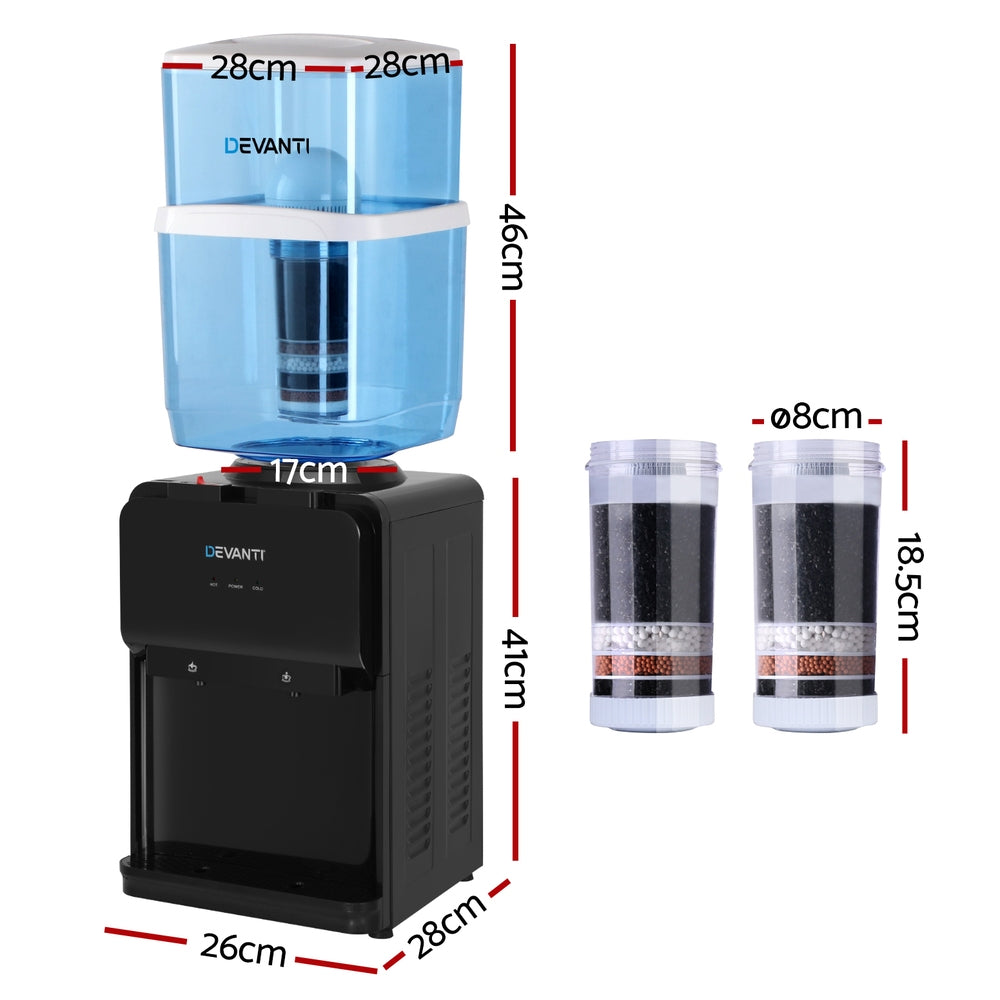 Devanti Water Cooler Dispenser 22L Bench Top Chiller Purifier Filter Hot Cold Black Devanti