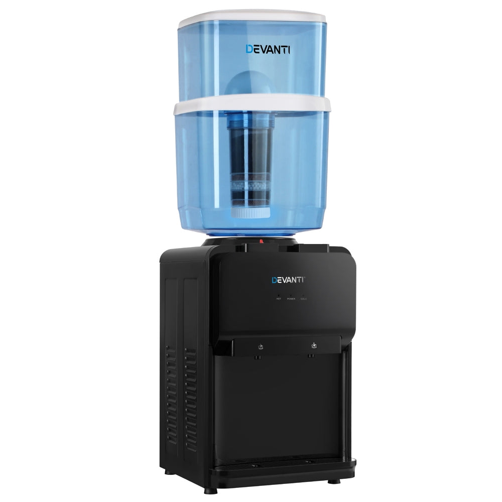 Devanti Water Cooler Dispenser 22L Bench Top Chiller Purifier Filter Hot Cold Black Devanti