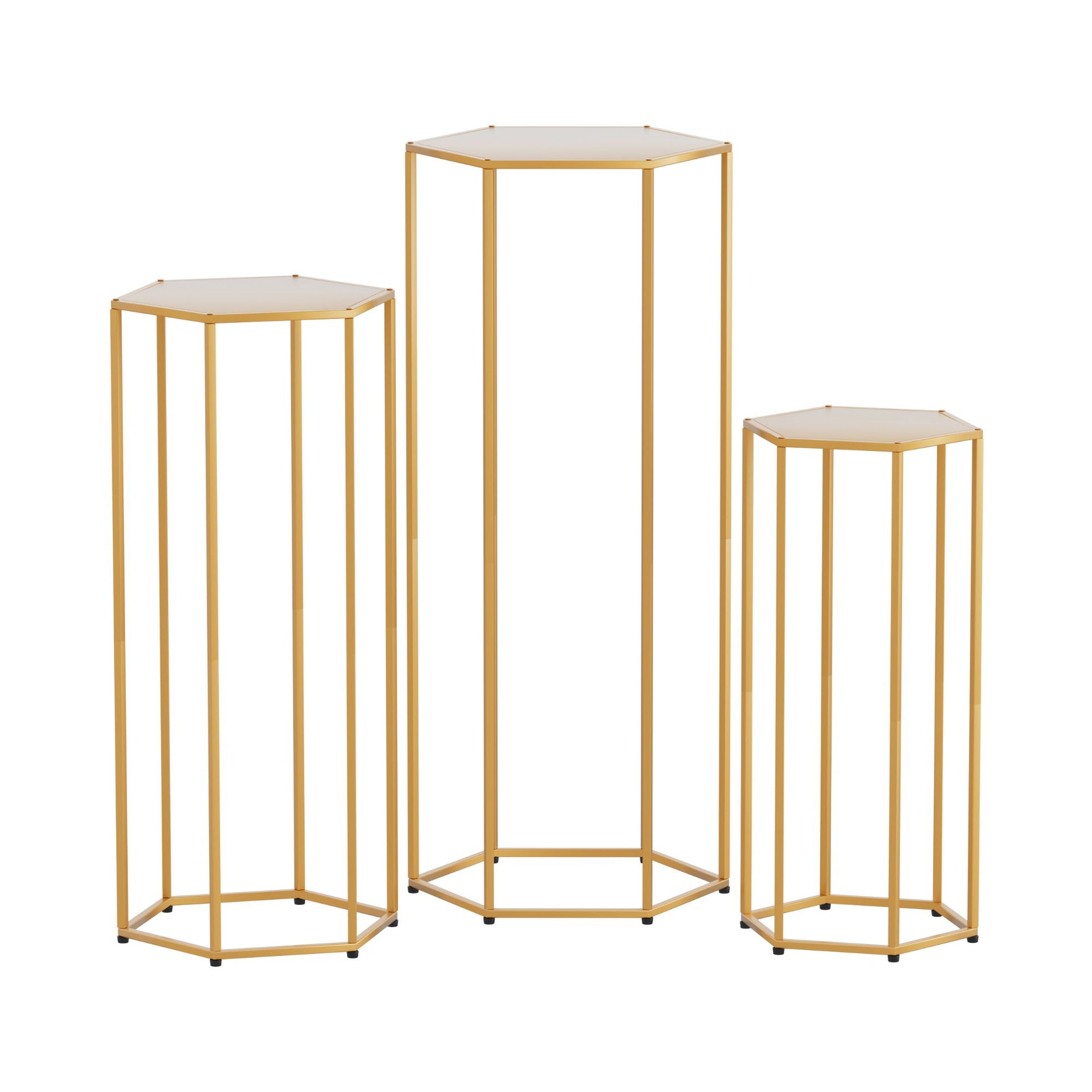 3Pcs Wedding Backdrop Pedestal Stand Gold Metal Hexagon Wedding Frame Plinth Pillars Table Awezingly