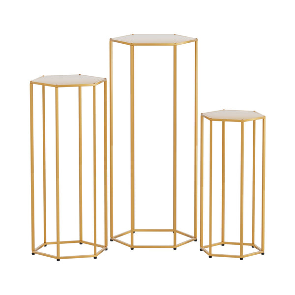 3Pcs Wedding Backdrop Pedestal Stand Gold Metal Hexagon Wedding Frame Plinth Pillars Table Awezingly