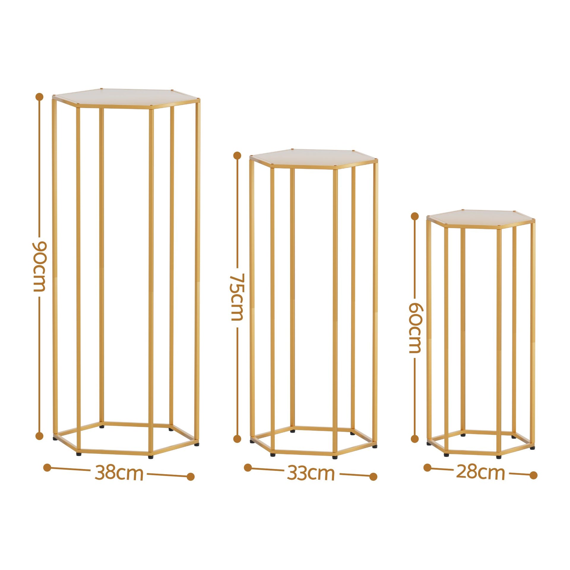 3Pcs Wedding Backdrop Pedestal Stand Gold Metal Hexagon Wedding Frame Plinth Pillars Table Awezingly