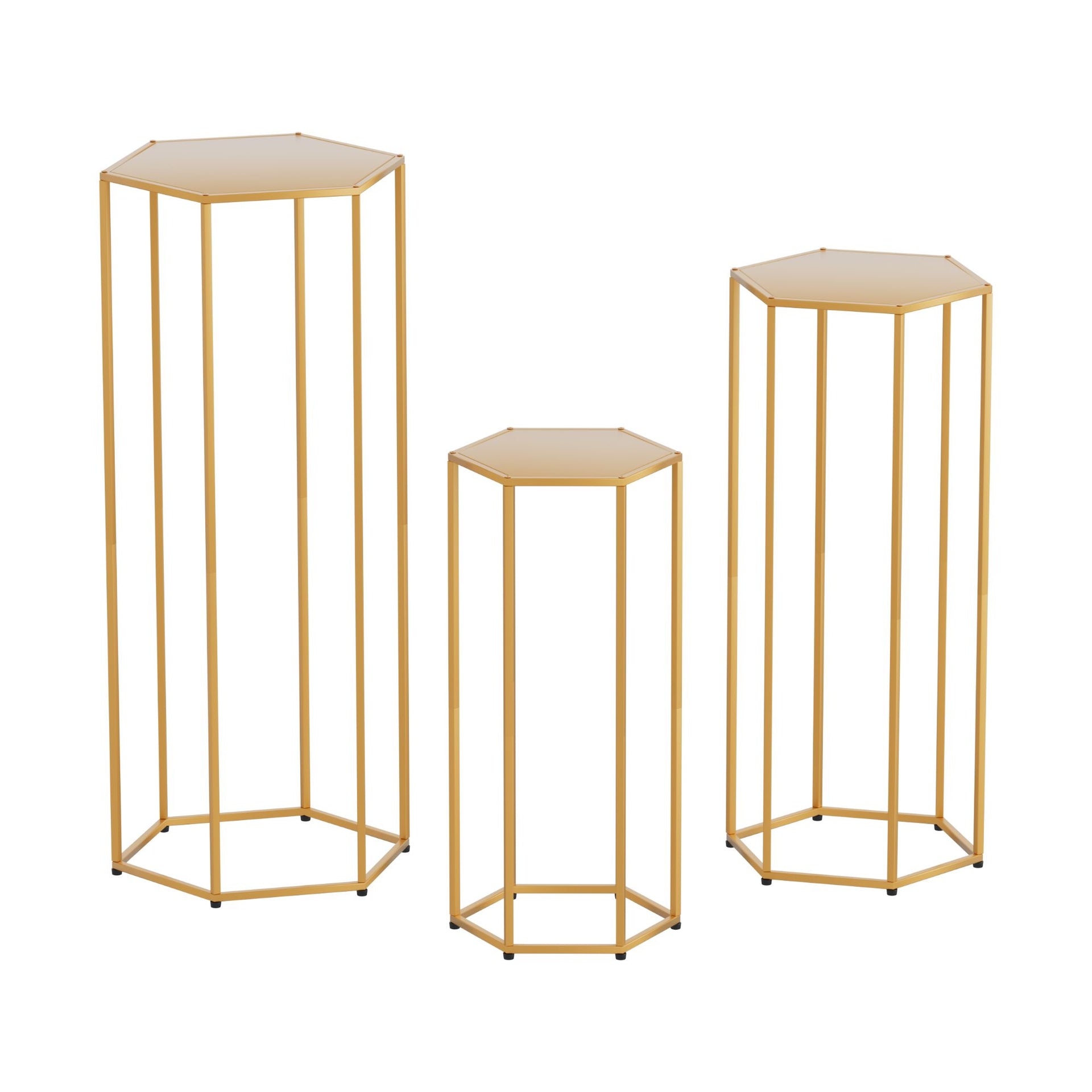3Pcs Wedding Backdrop Pedestal Stand Gold Metal Hexagon Wedding Frame Plinth Pillars Table Awezingly