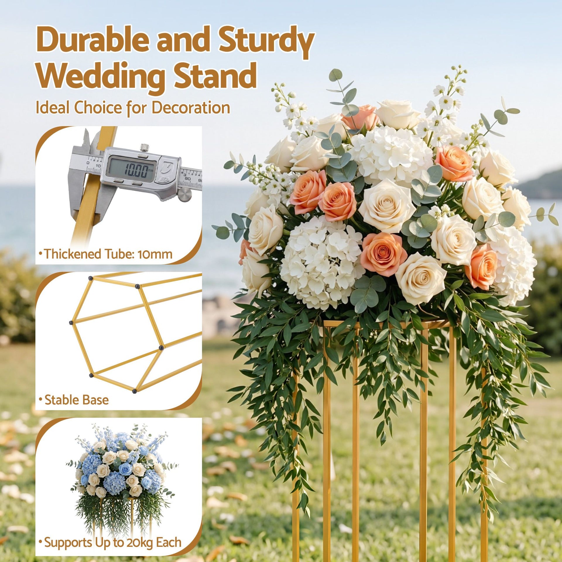 3Pcs Wedding Backdrop Pedestal Stand Gold Metal Hexagon Wedding Frame Plinth Pillars Table Awezingly