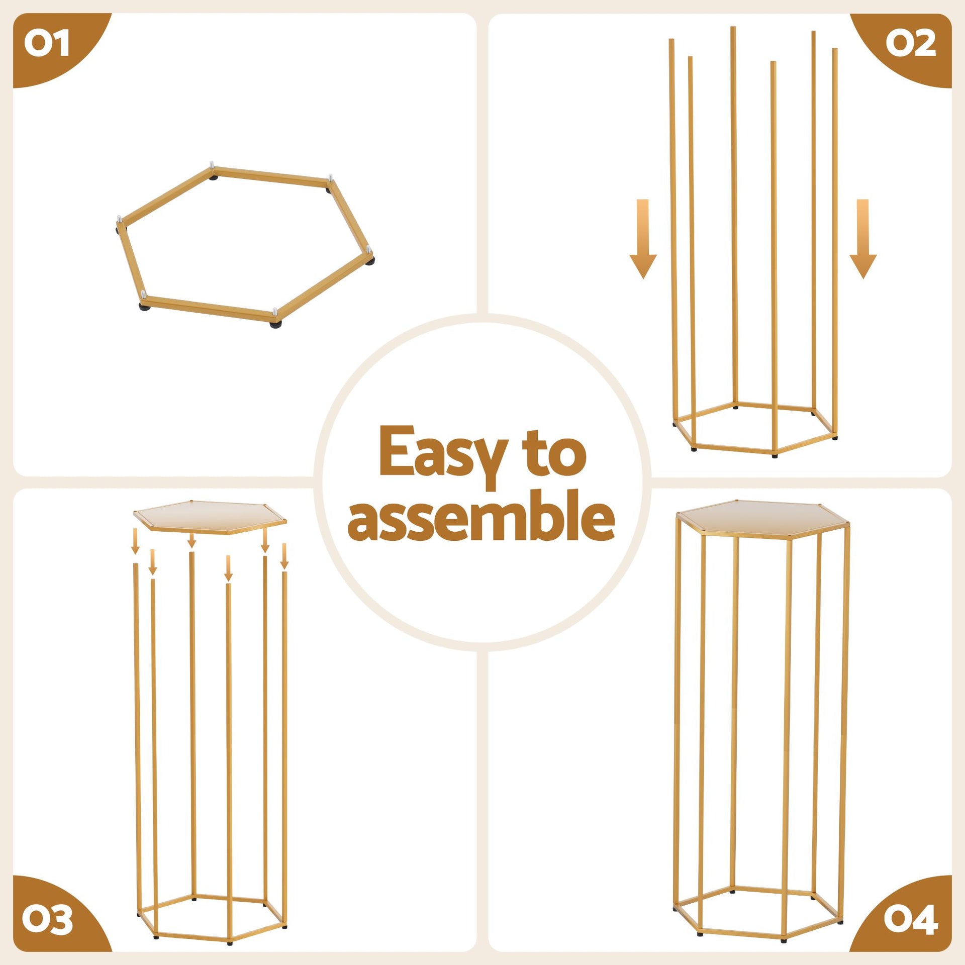 3Pcs Wedding Backdrop Pedestal Stand Gold Metal Hexagon Wedding Frame Plinth Pillars Table Awezingly