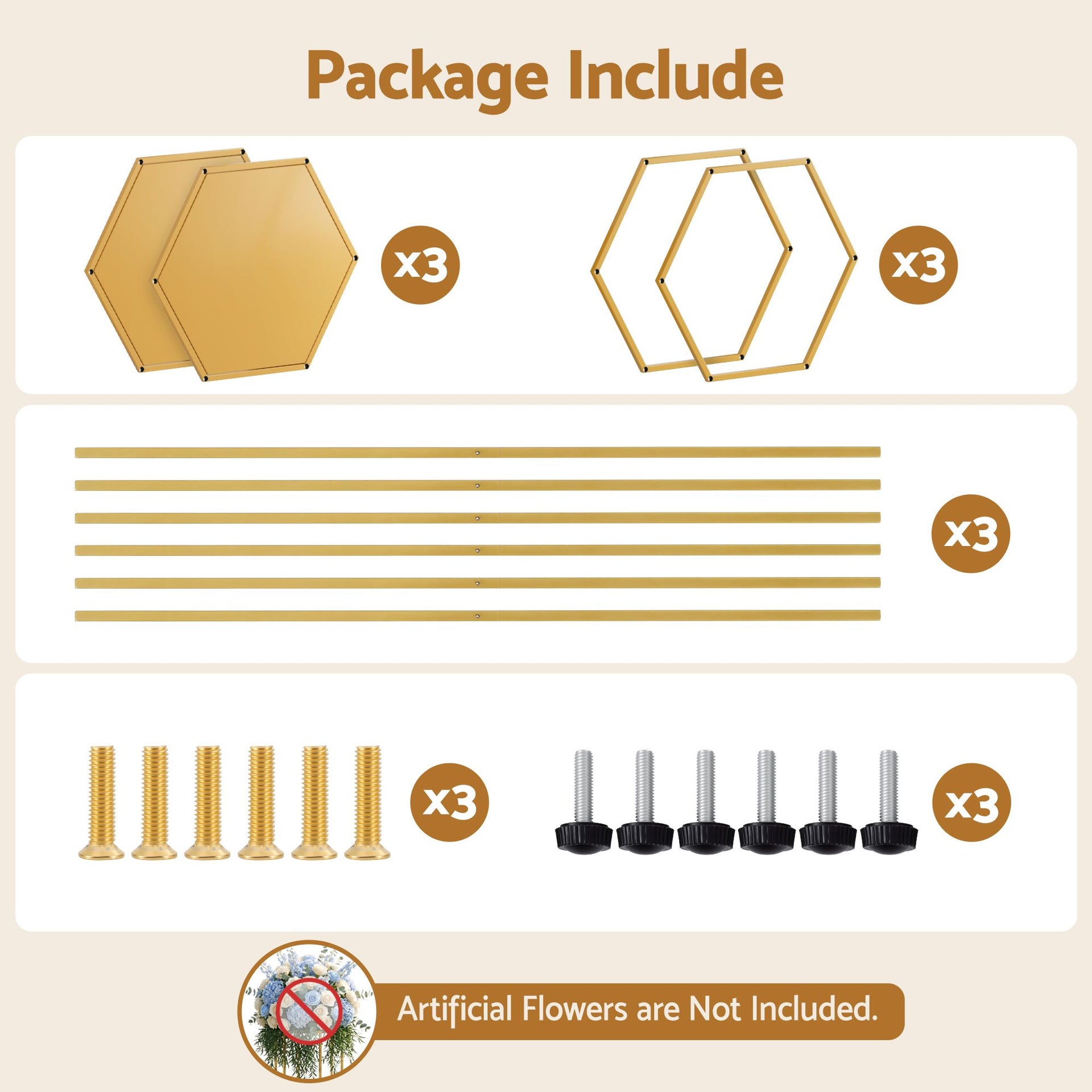 3Pcs Wedding Backdrop Pedestal Stand Gold Metal Hexagon Wedding Frame Plinth Pillars Table Awezingly