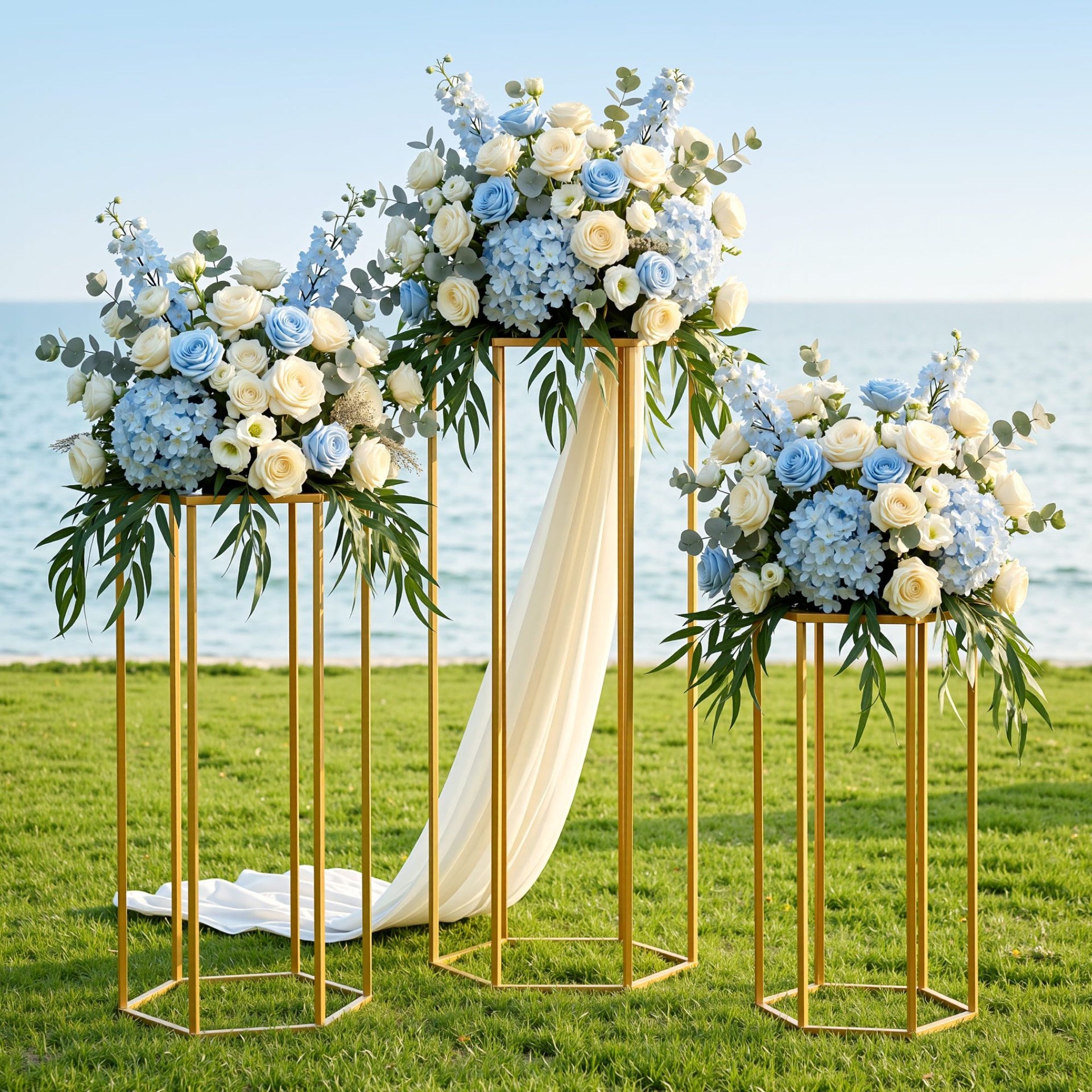 3Pcs Wedding Backdrop Pedestal Stand Gold Metal Hexagon Wedding Frame Plinth Pillars Table Awezingly