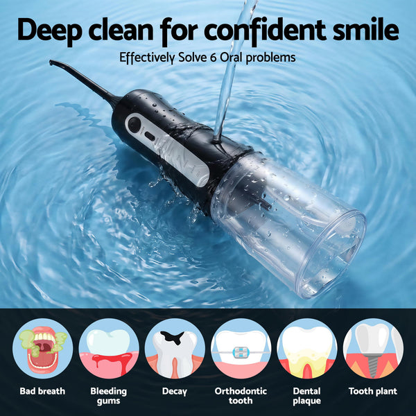 Devanti Cordless Water Flosser Dental Oral Irrigator Black Awezingly