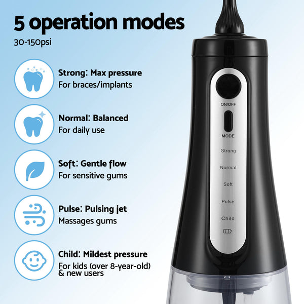 Devanti Cordless Water Flosser Dental Oral Irrigator Black Awezingly