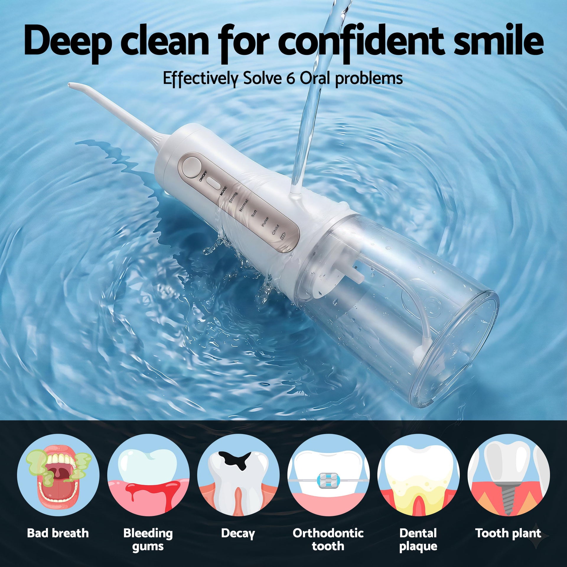 Devanti Cordless Water Flosser Dental Oral Irrigator White Awezingly