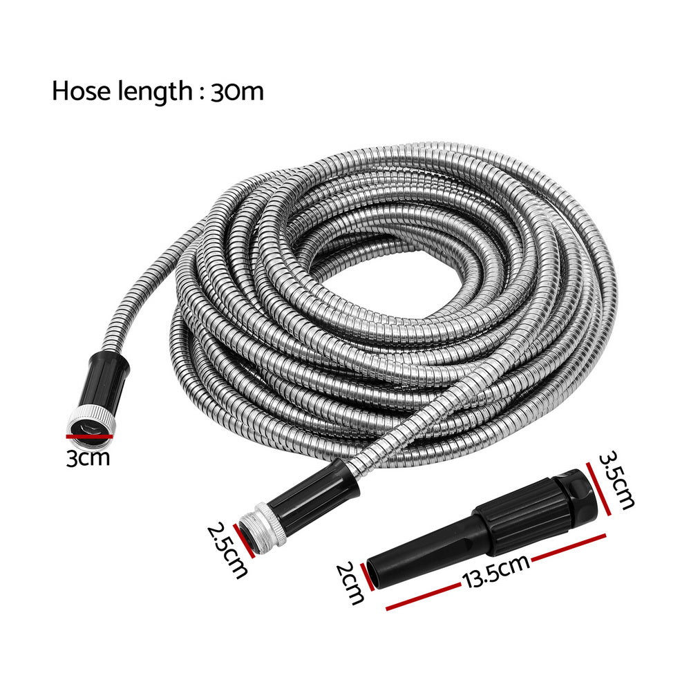 Giantz Water Hose Stainless Steel 30M with Spray Nozzle Giantz