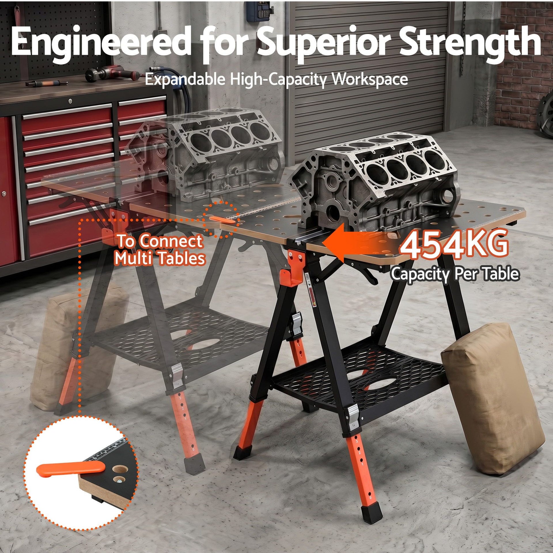 Giantz Portable Folding Work Table 454kg Adjustable Workbench Awezingly