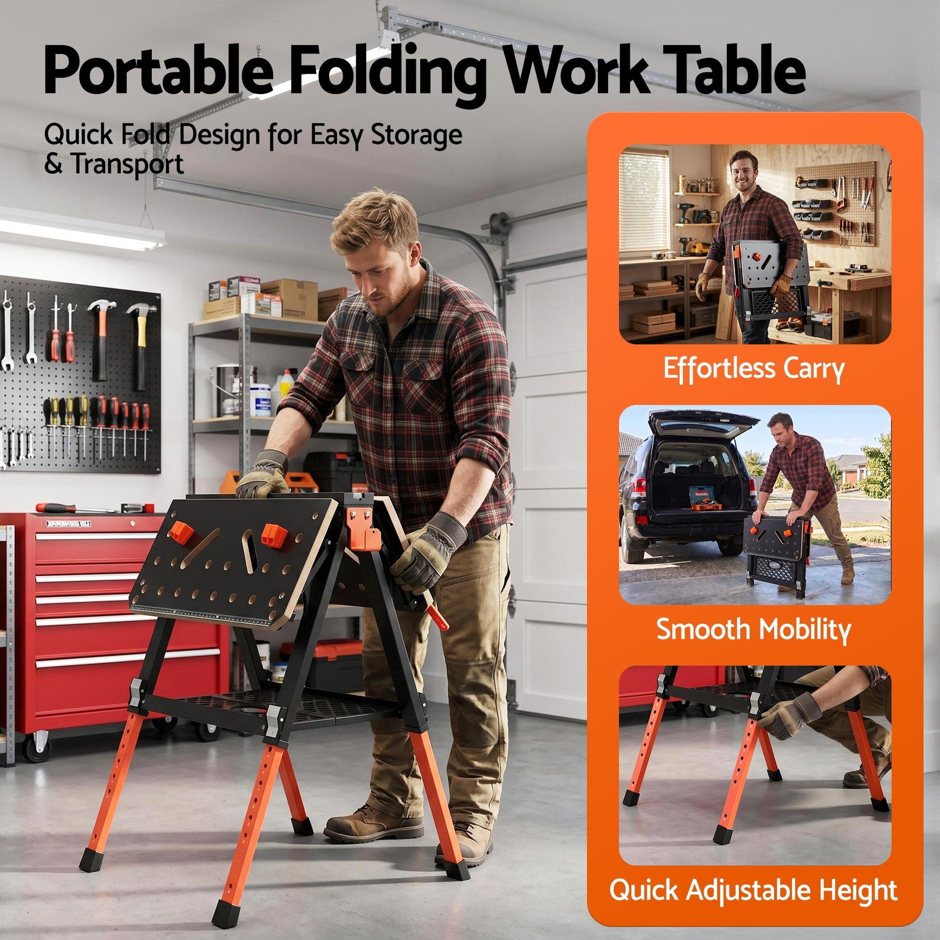 Giantz Portable Folding Work Table 454kg Adjustable Workbench Awezingly