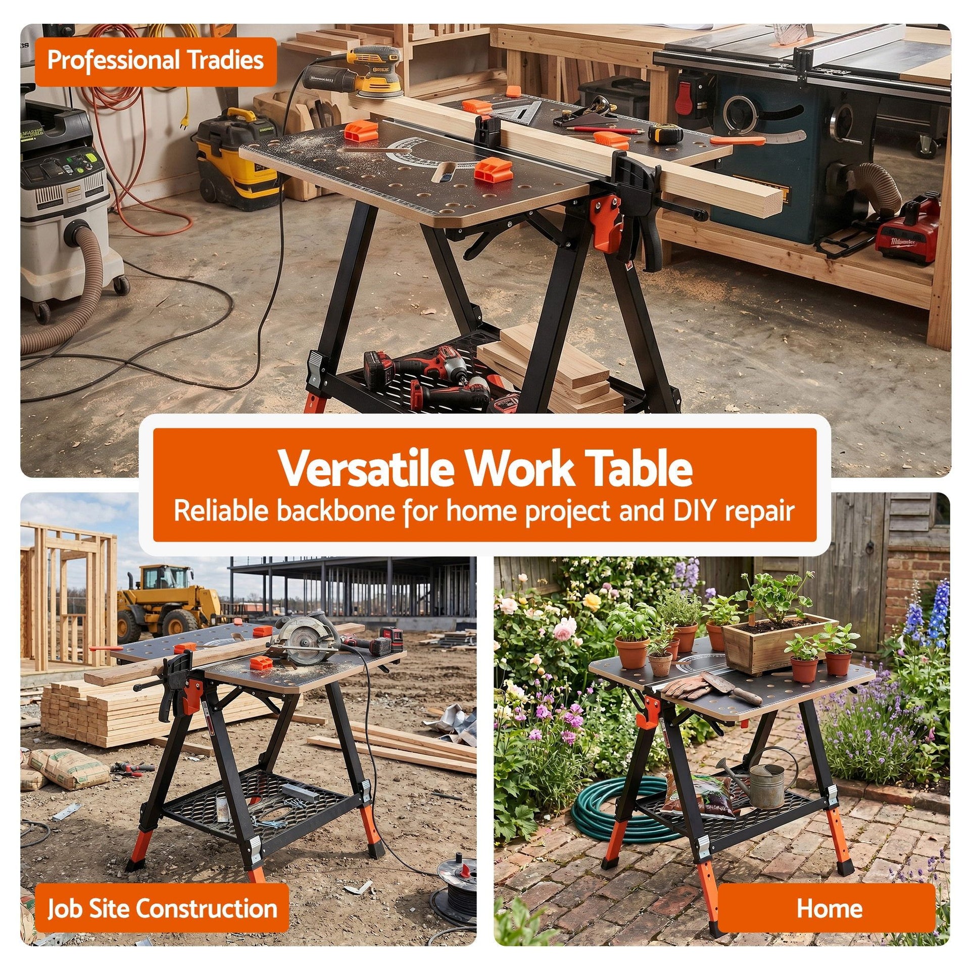 Giantz Portable Folding Work Table 454kg Adjustable Workbench Awezingly