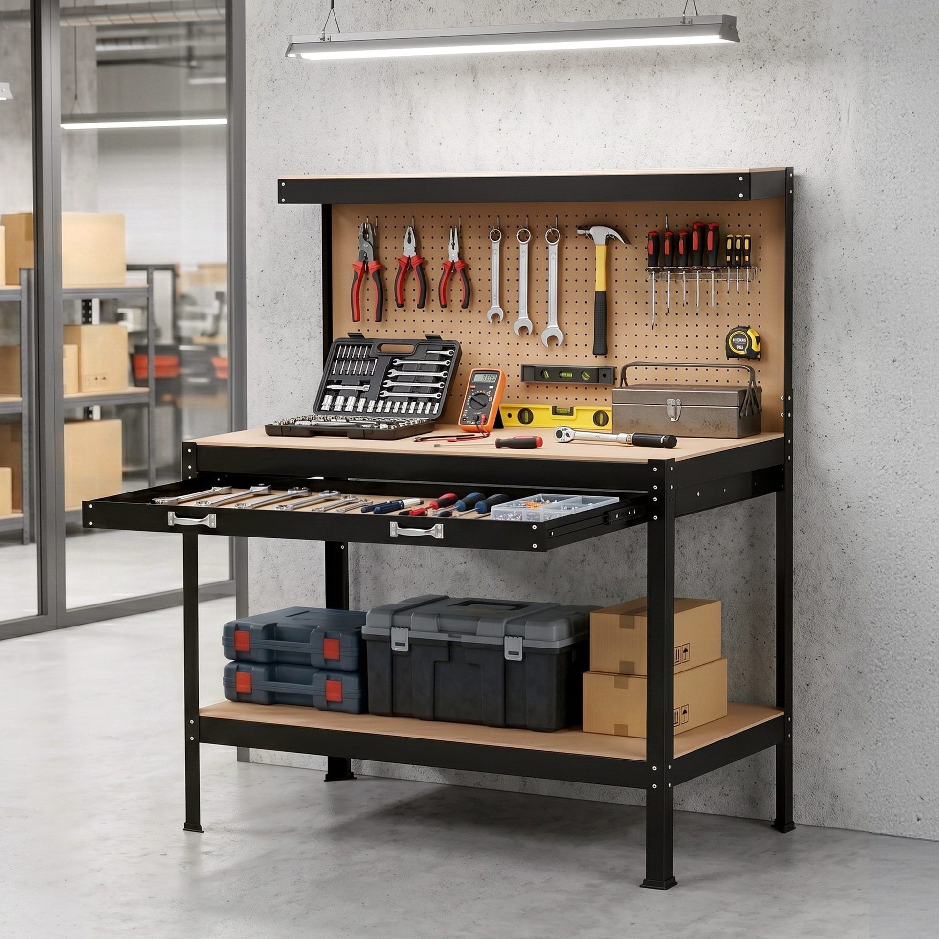 Giantz Workbench with Pegboard and Ultra-Wide 120cm Work Table for Garage DIY, 20 Hooks Awezingly