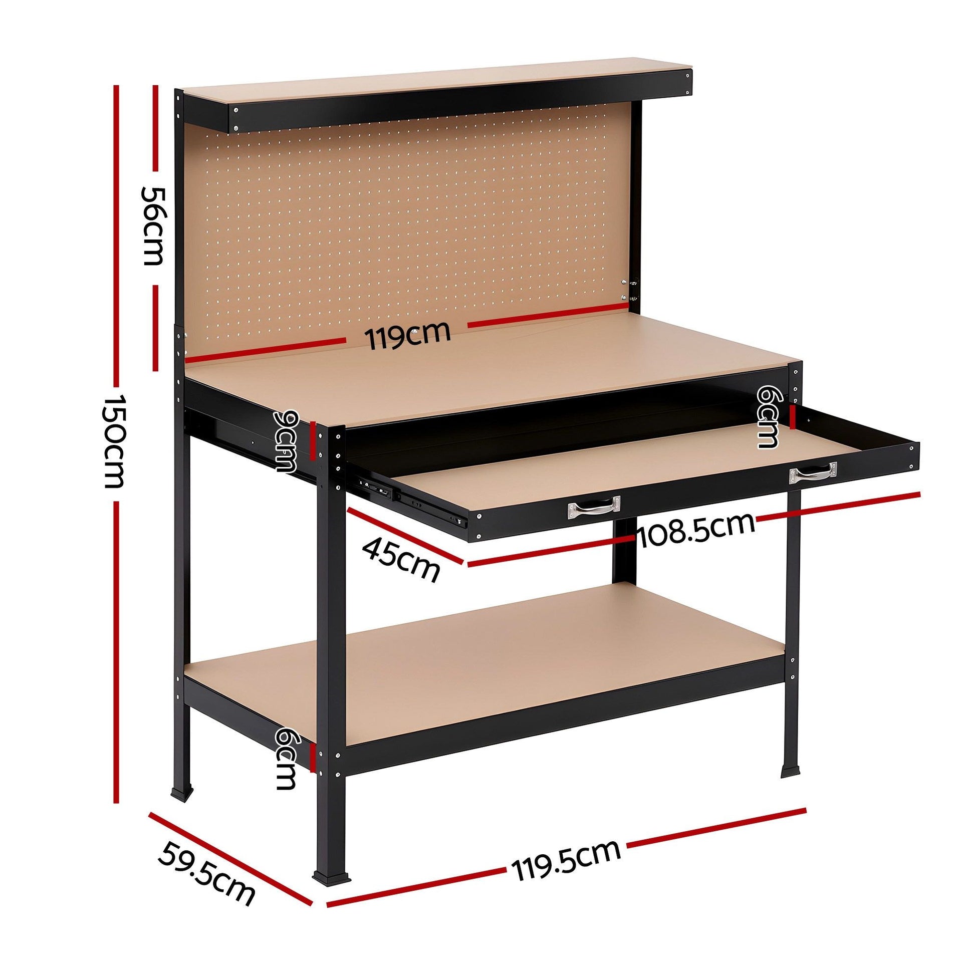 Giantz Workbench with Pegboard and Ultra-Wide 120cm Work Table for Garage DIY, 20 Hooks Awezingly