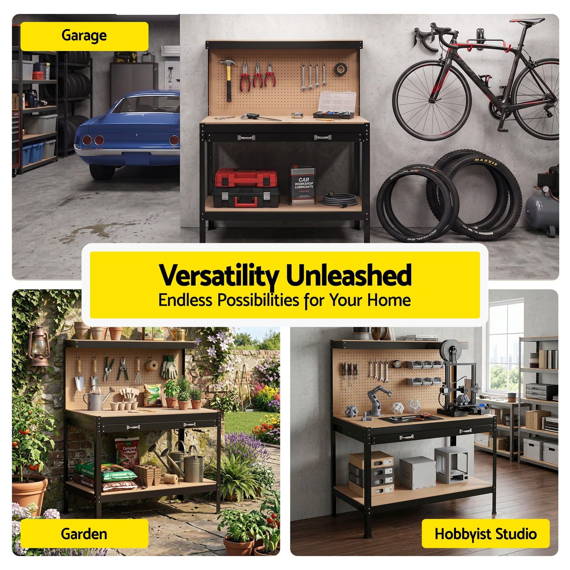 Giantz Workbench with Pegboard and Ultra-Wide 120cm Work Table for Garage DIY, 20 Hooks Awezingly