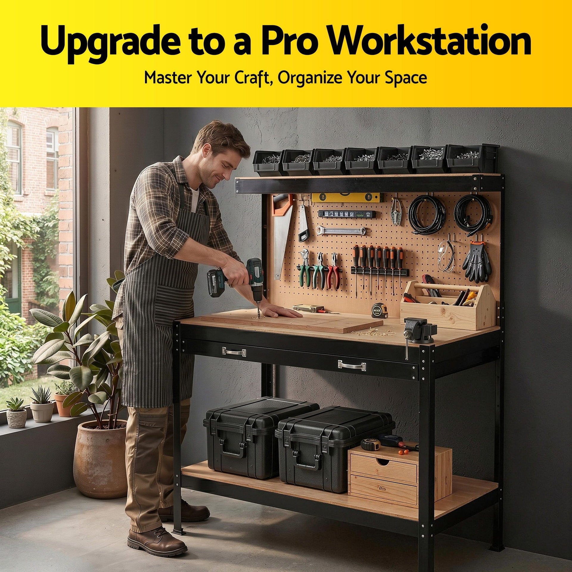 Giantz Workbench with Pegboard and Ultra-Wide 120cm Work Table for Garage DIY, 20 Hooks Awezingly