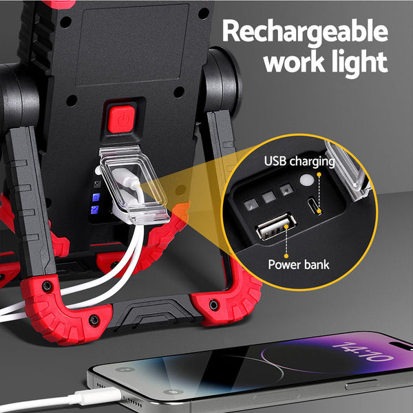 Giantz Work Light Rechargeable Torch USB Cordless LED Lamp Rotation Folding Giantz