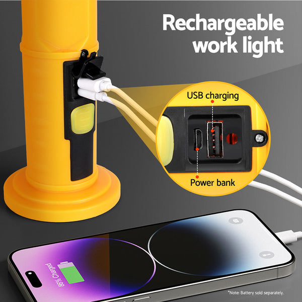 Giantz Work Light Rechargeable USB Cordless LED Lamp Hook Rotation Folding Giantz
