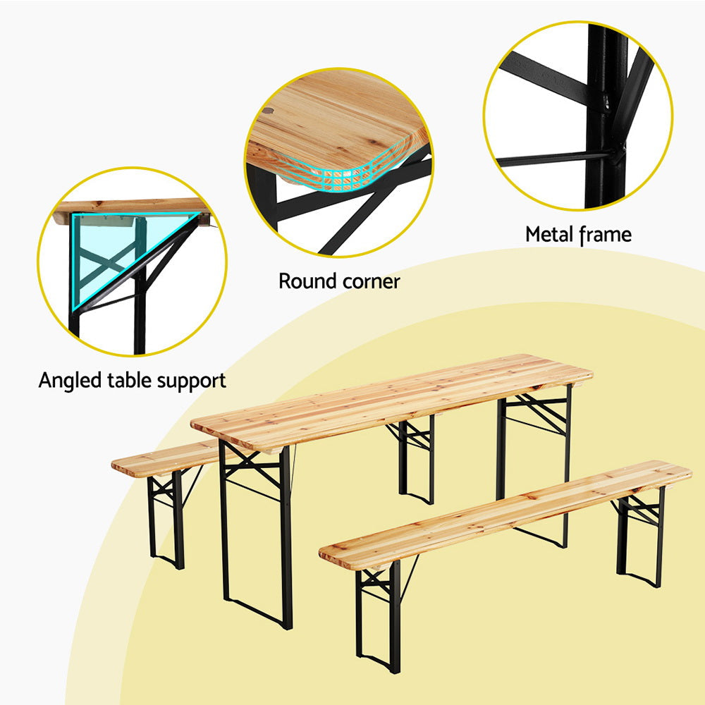 Gardeon 3 PCS Outdoor Furniture Dining Set Lounge Setting Patio Wooden Bench Gardeon