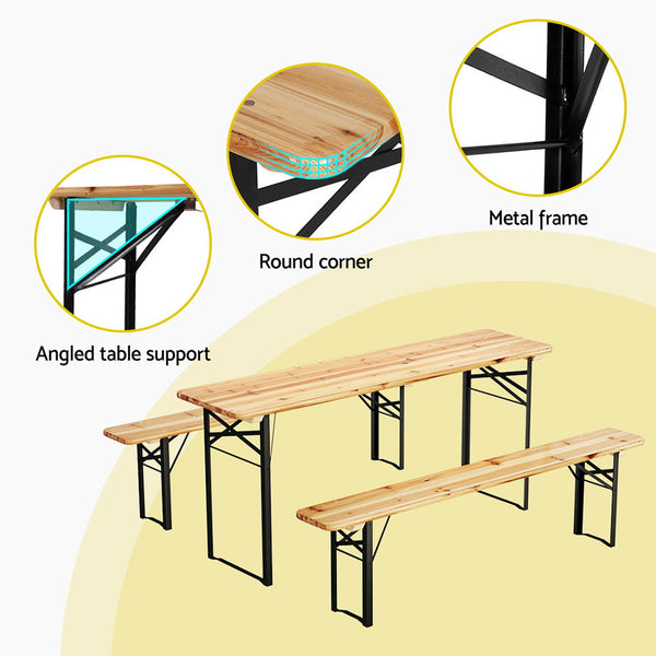 Gardeon 3 PCS Outdoor Furniture Dining Set Lounge Setting Patio Wooden Bench Gardeon