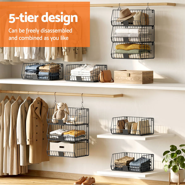 Artiss 5 Tier Stackable Closet Organizers and Storage Closet Hanging Storage Organizer Shelves Awezingly