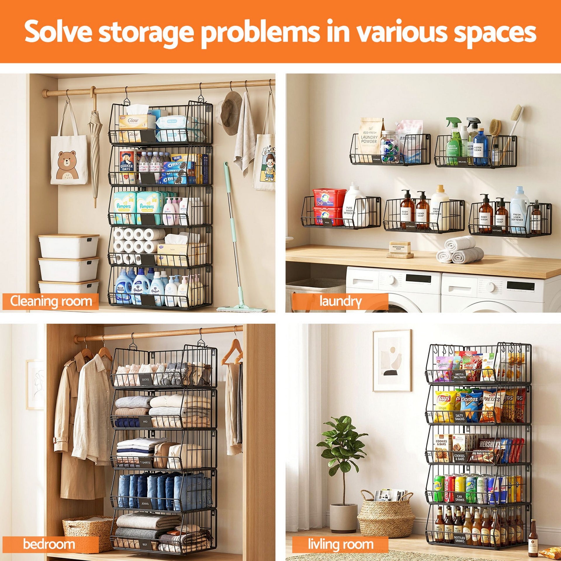 Artiss 5 Tier Stackable Closet Organizers and Storage Closet Hanging Storage Organizer Shelves Awezingly