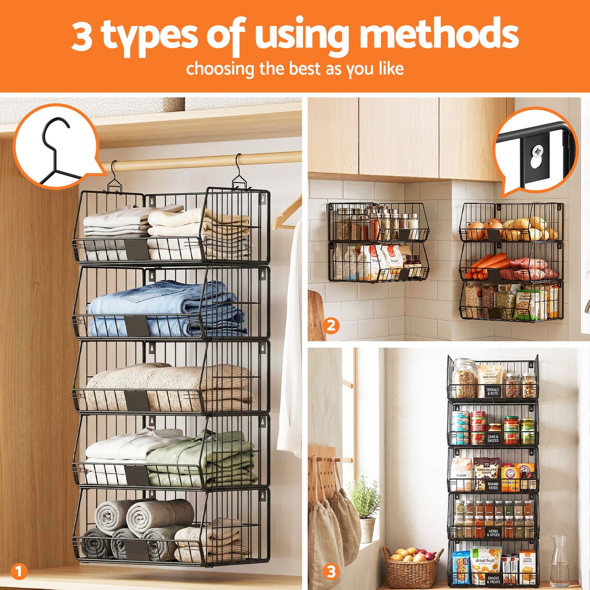 Artiss 5 Tier Stackable Closet Organizers and Storage Closet Hanging Storage Organizer Shelves Awezingly