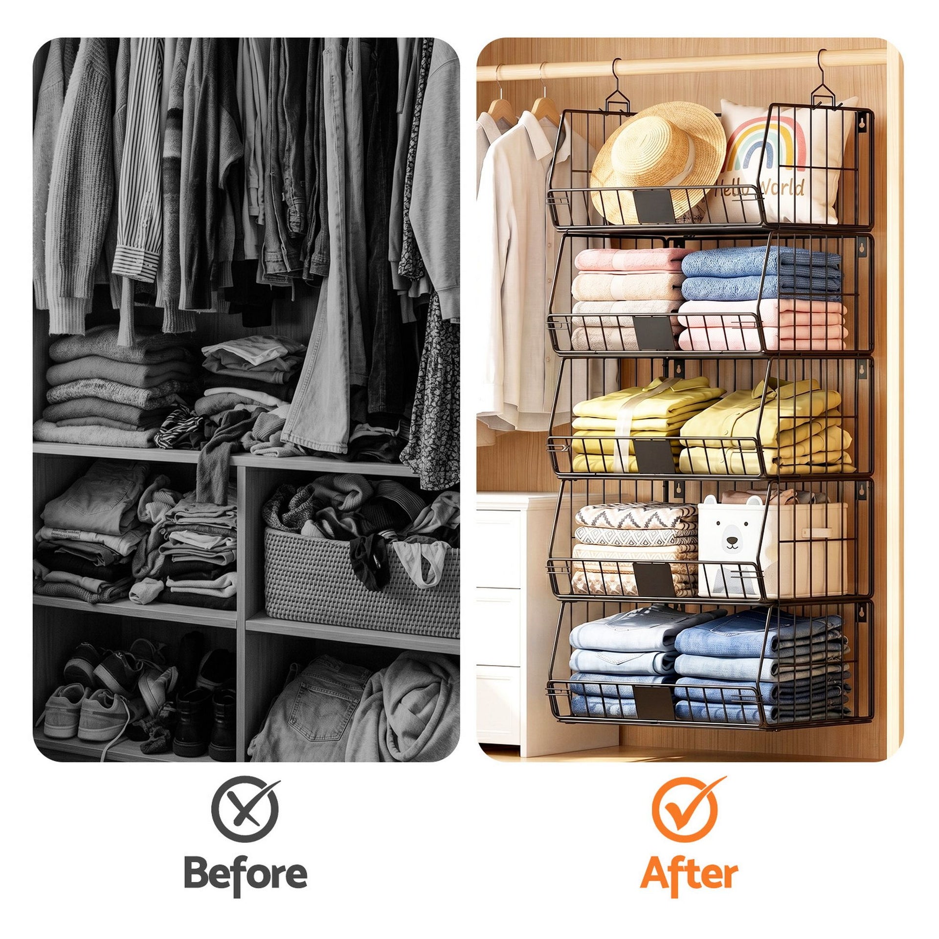 Artiss 5 Tier Stackable Closet Organizers and Storage Closet Hanging Storage Organizer Shelves Awezingly