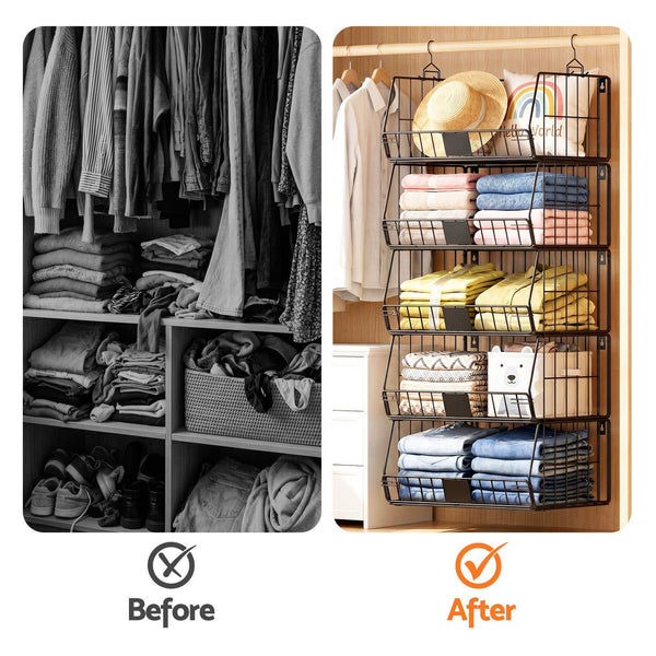 Artiss 5 Tier Stackable Closet Organizers and Storage Closet Hanging Storage Organizer Shelves Awezingly