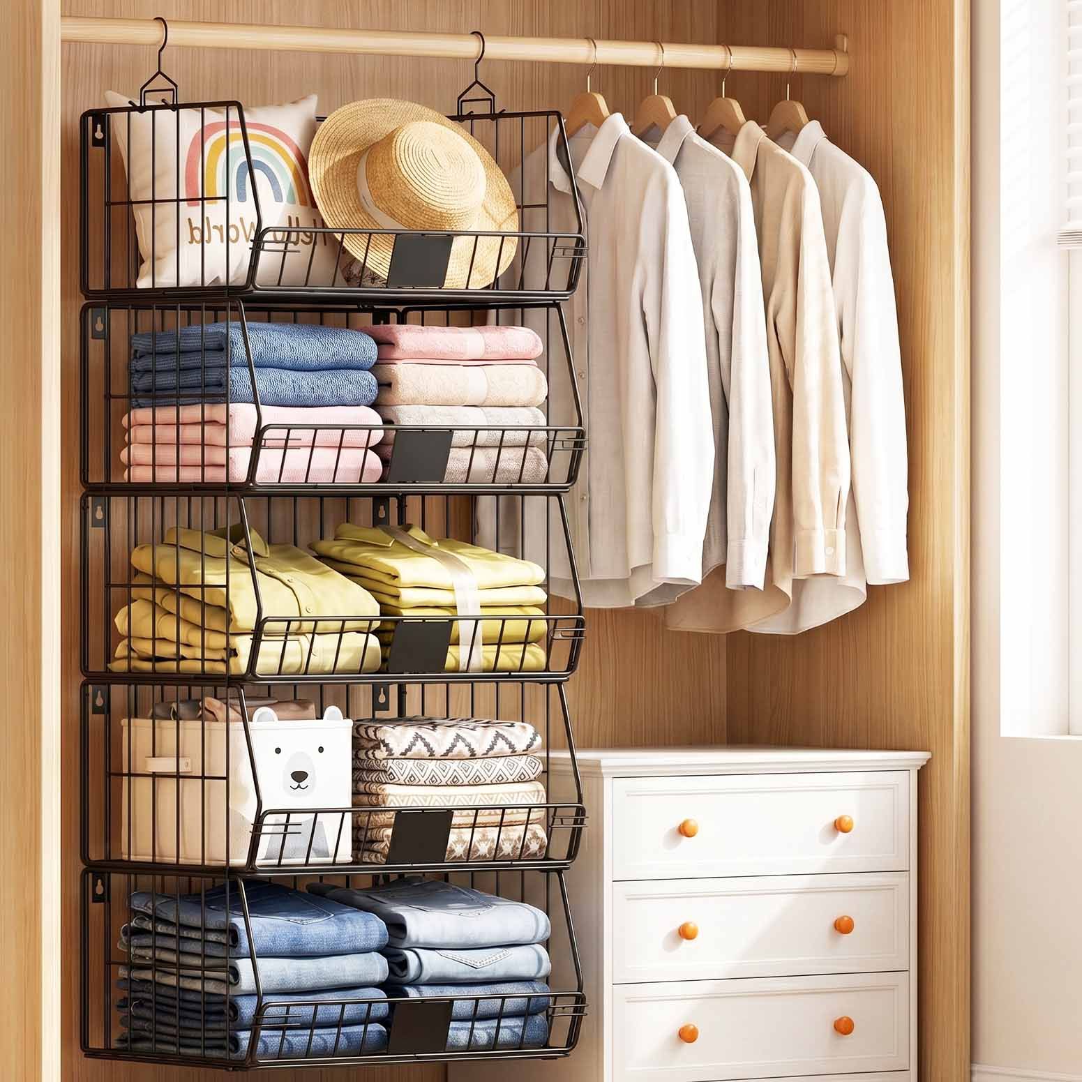 Artiss 5 Tier Stackable Closet Organizers and Storage Closet Hanging Storage Organizer Shelves Awezingly