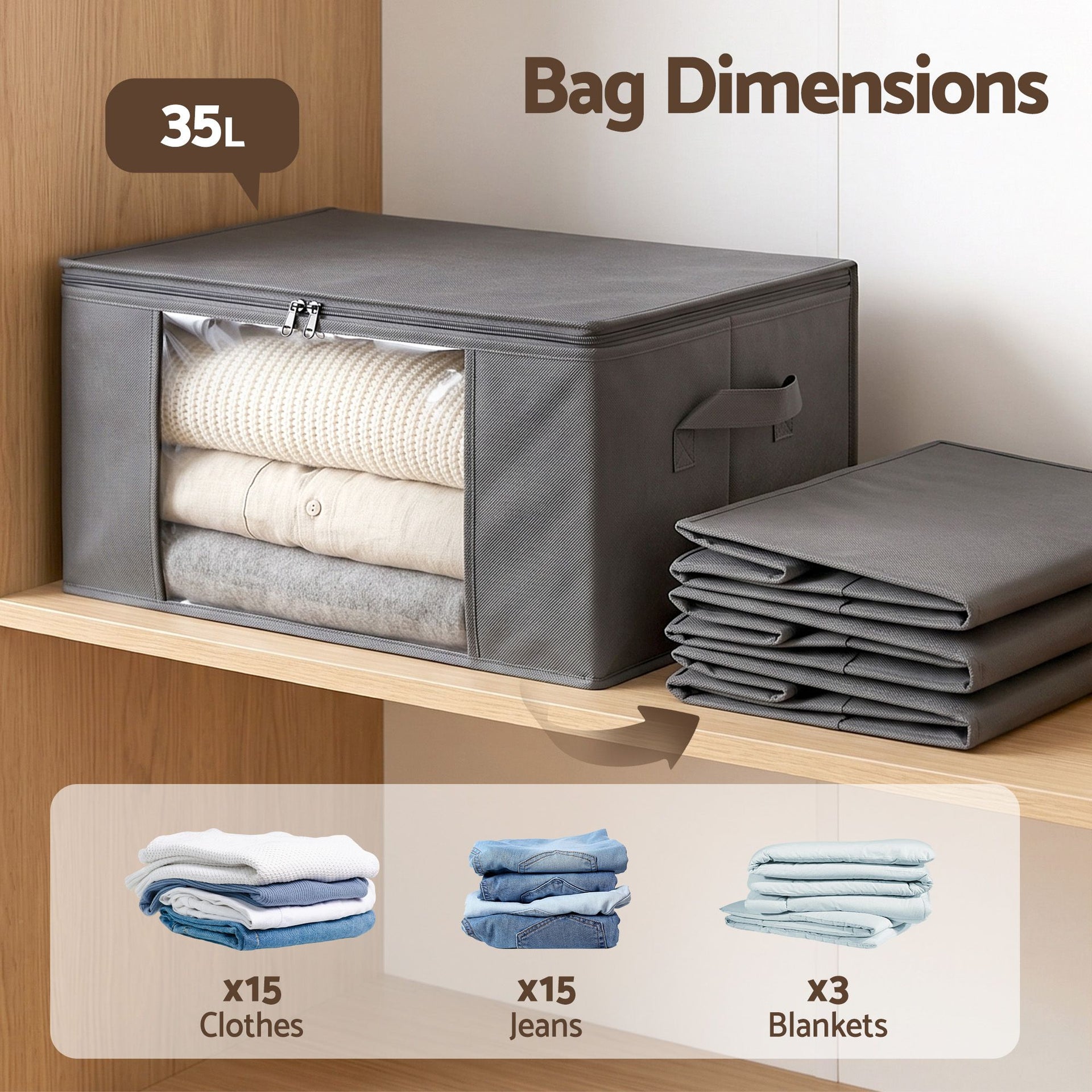 Artiss 6 Packs Clothes Storage Bags 35L Foldable Closet Organizer Storage Bins Awezingly