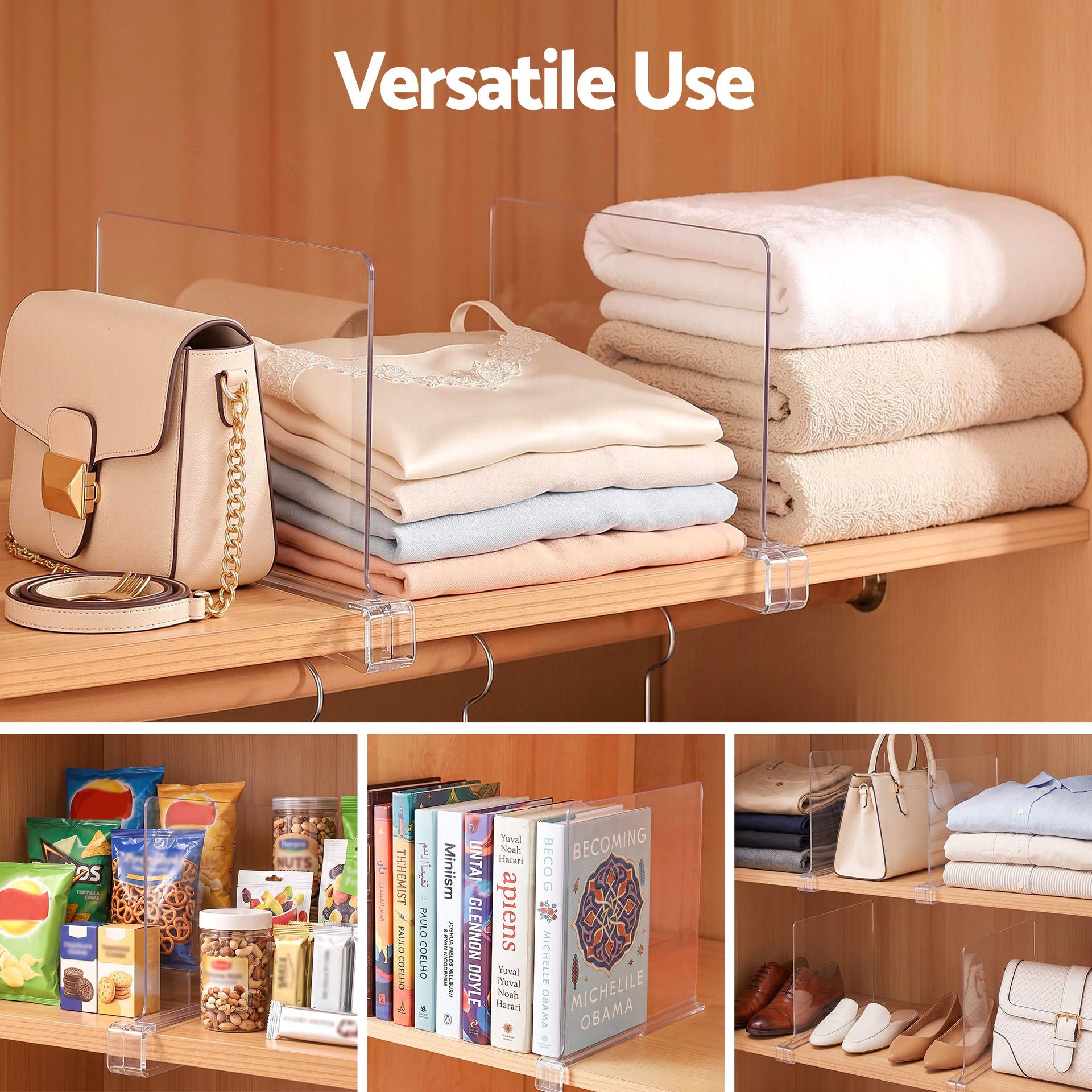 Artiss 6 Pack Closet Organizers and Storage Clear Shelf Dividers Artiss