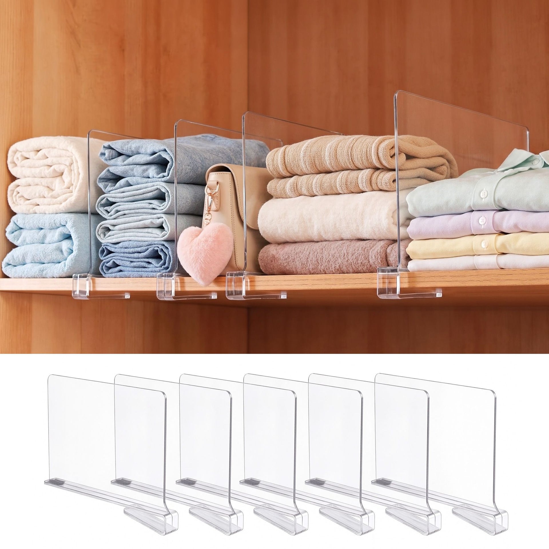 Artiss 6 Pack Closet Organizers and Storage Clear Shelf Dividers Artiss