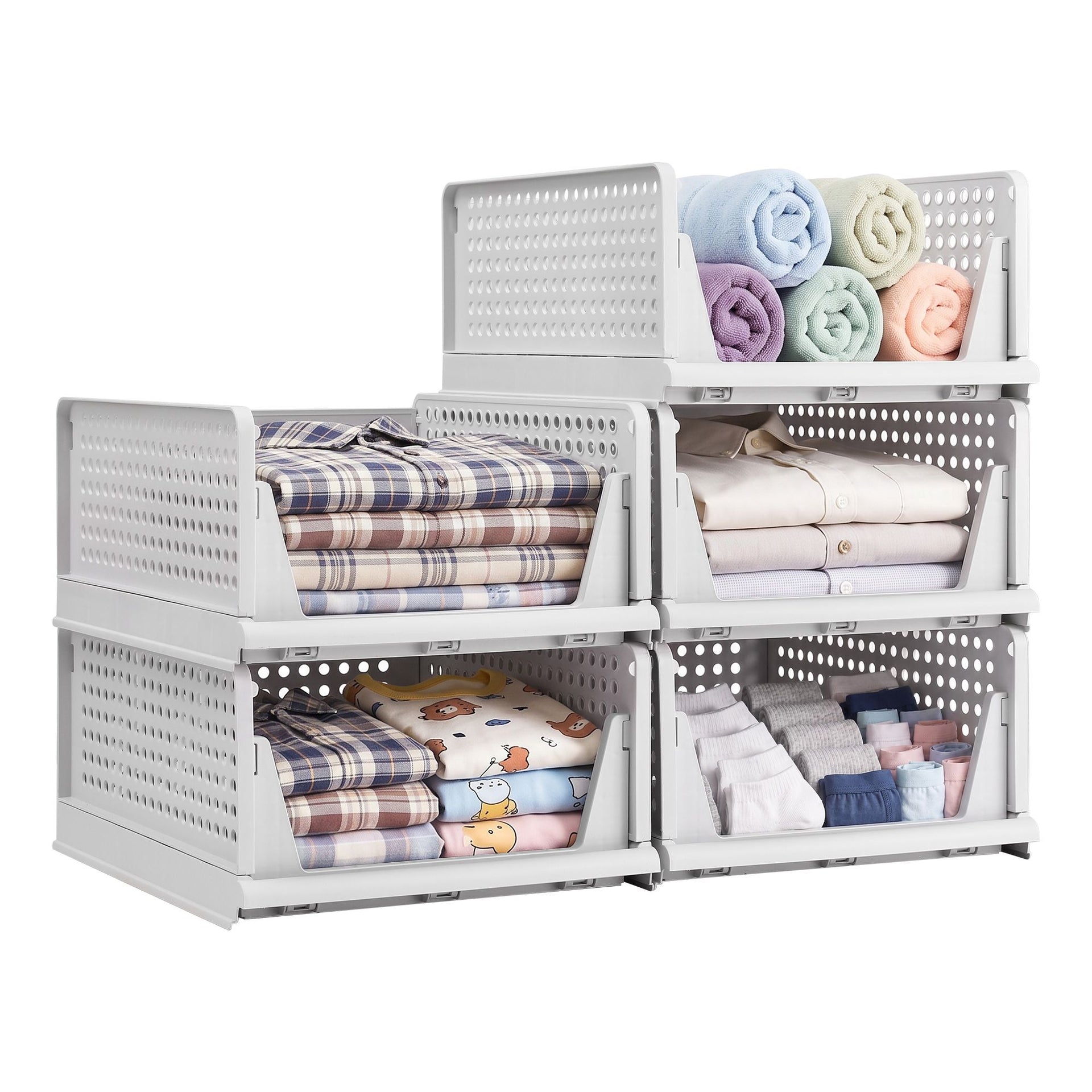 Artiss 5 Pack Stackable Plastic Storage Foldable Closet Organizers Awezingly