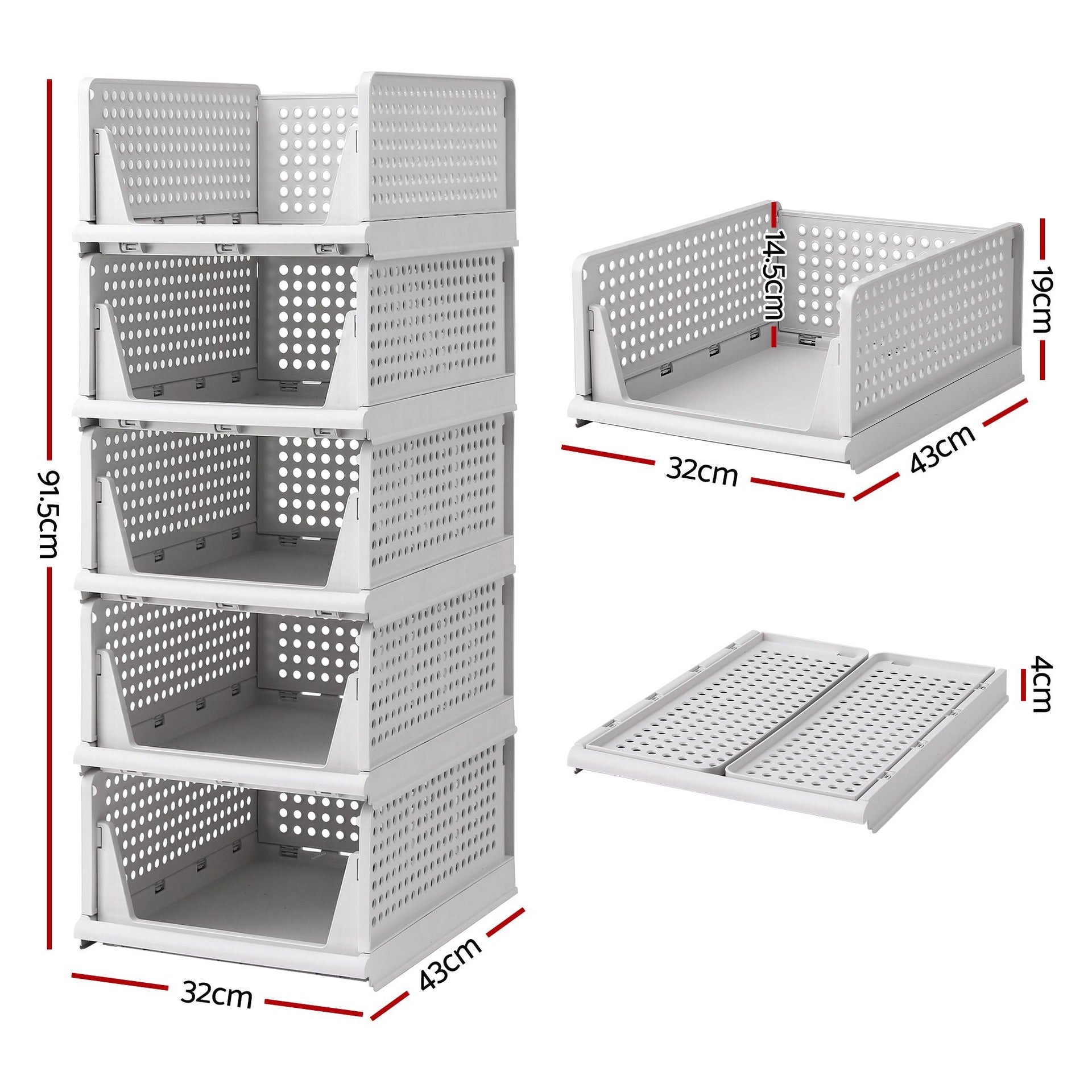 Artiss 5 Pack Stackable Plastic Storage Foldable Closet Organizers Awezingly