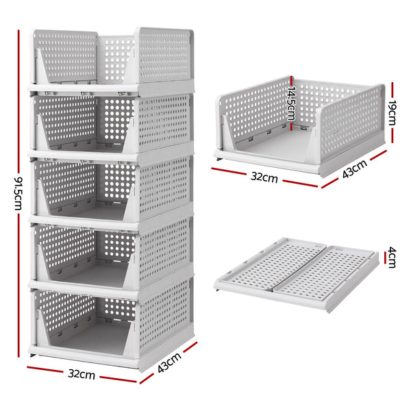 Artiss 5 Pack Stackable Plastic Storage Foldable Closet Organizers Awezingly