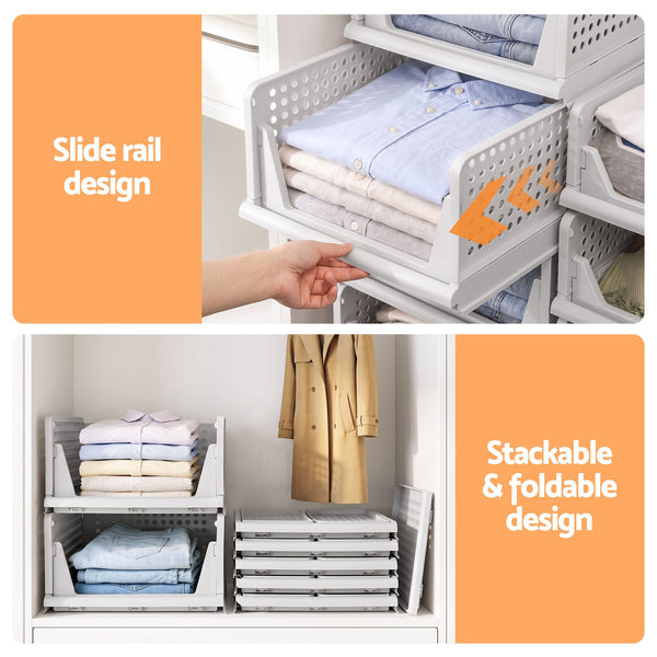 Artiss 5 Pack Stackable Plastic Storage Foldable Closet Organizers Awezingly