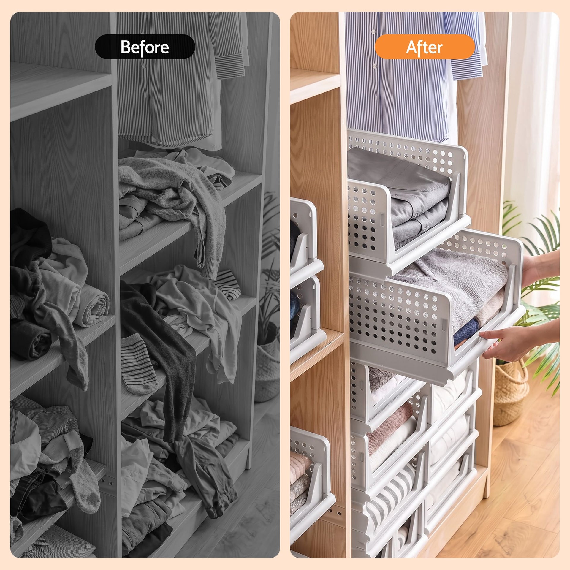 Artiss 5 Pack Stackable Plastic Storage Foldable Closet Organizers Awezingly
