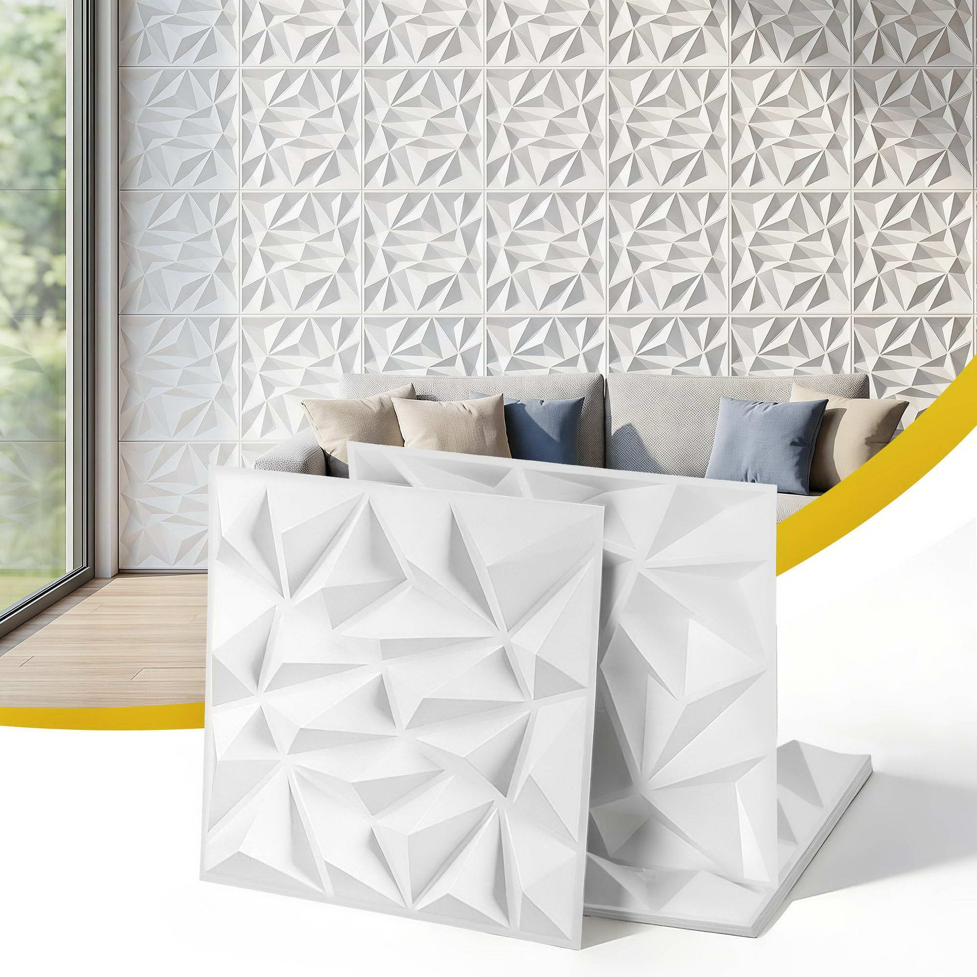 Artiss 3D Wall Panels Diamond PVC Decorative Panels 50x50cm Set of 15 Feature Wall Awezingly