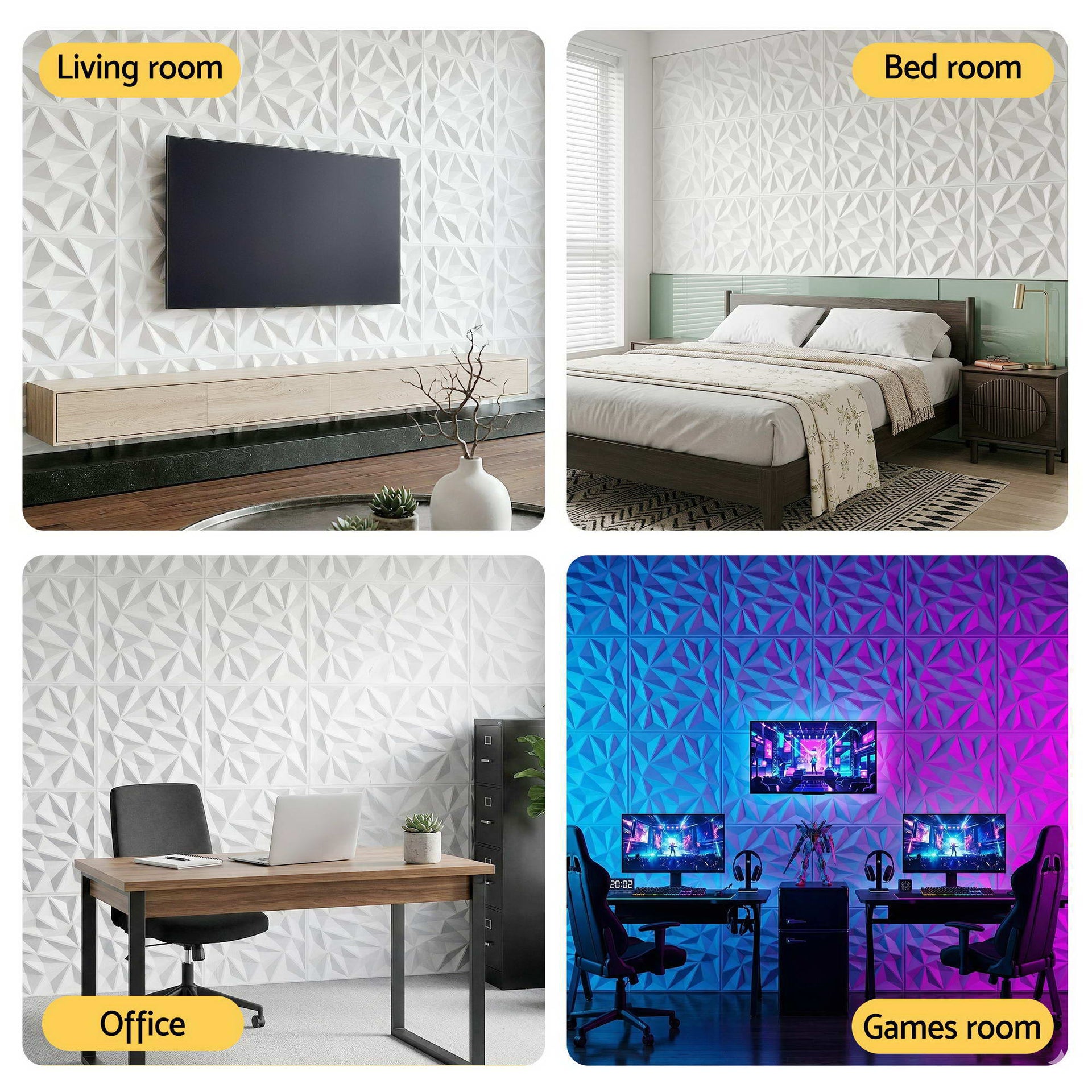Artiss 3D Wall Panels Diamond PVC Decorative Panels 50x50cm Set of 15 Feature Wall Awezingly