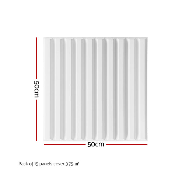 Artiss 3D Wall Panels Vertical PVC Decorative Panels 50x50cm Set of 15 Feature Wall Vert Awezingly