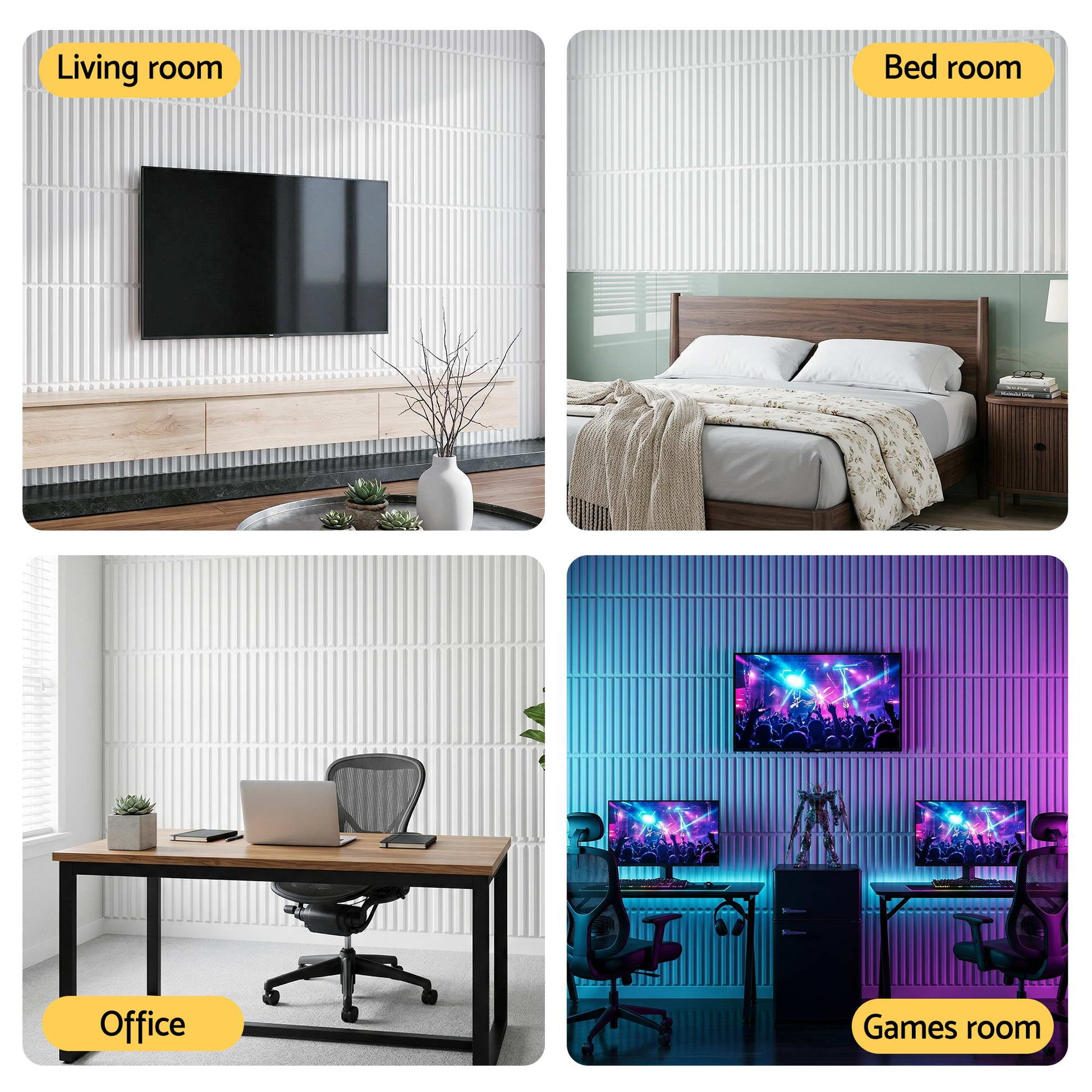 Artiss 3D Wall Panels Vertical PVC Decorative Panels 50x50cm Set of 15 Feature Wall Vert Awezingly