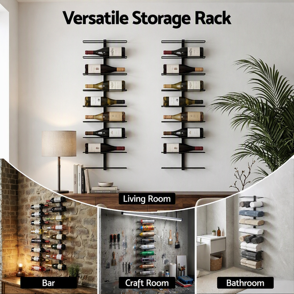 Artiss Wall Mounted Wine Rack Holder Black Metal - Set of 2 (18-Bottle Capacity) Awezingly