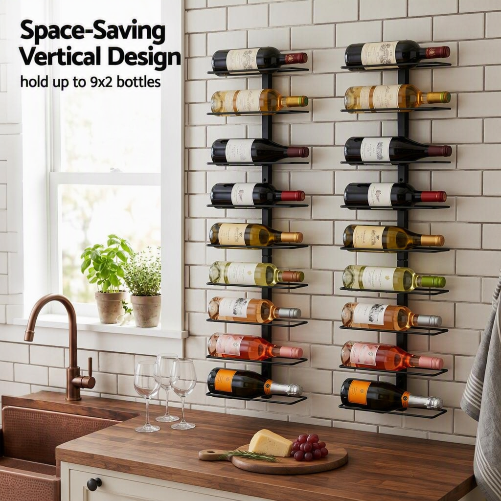 Artiss Wall Mounted Wine Rack Holder Black Metal - Set of 2 (18-Bottle Capacity) Awezingly