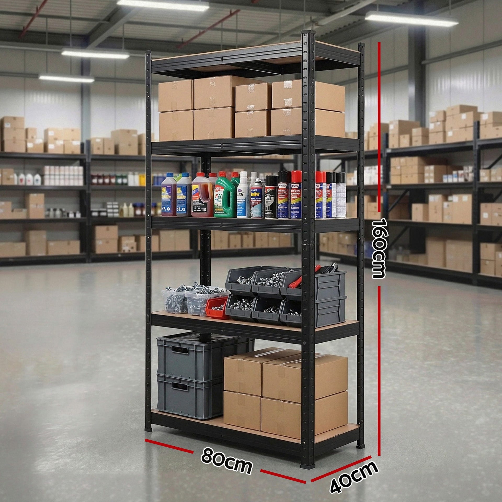 Giantz Garage Shelving 1.6X0.8m Warehouse Shelves Storage Rack Pallet Racking Black Awezingly