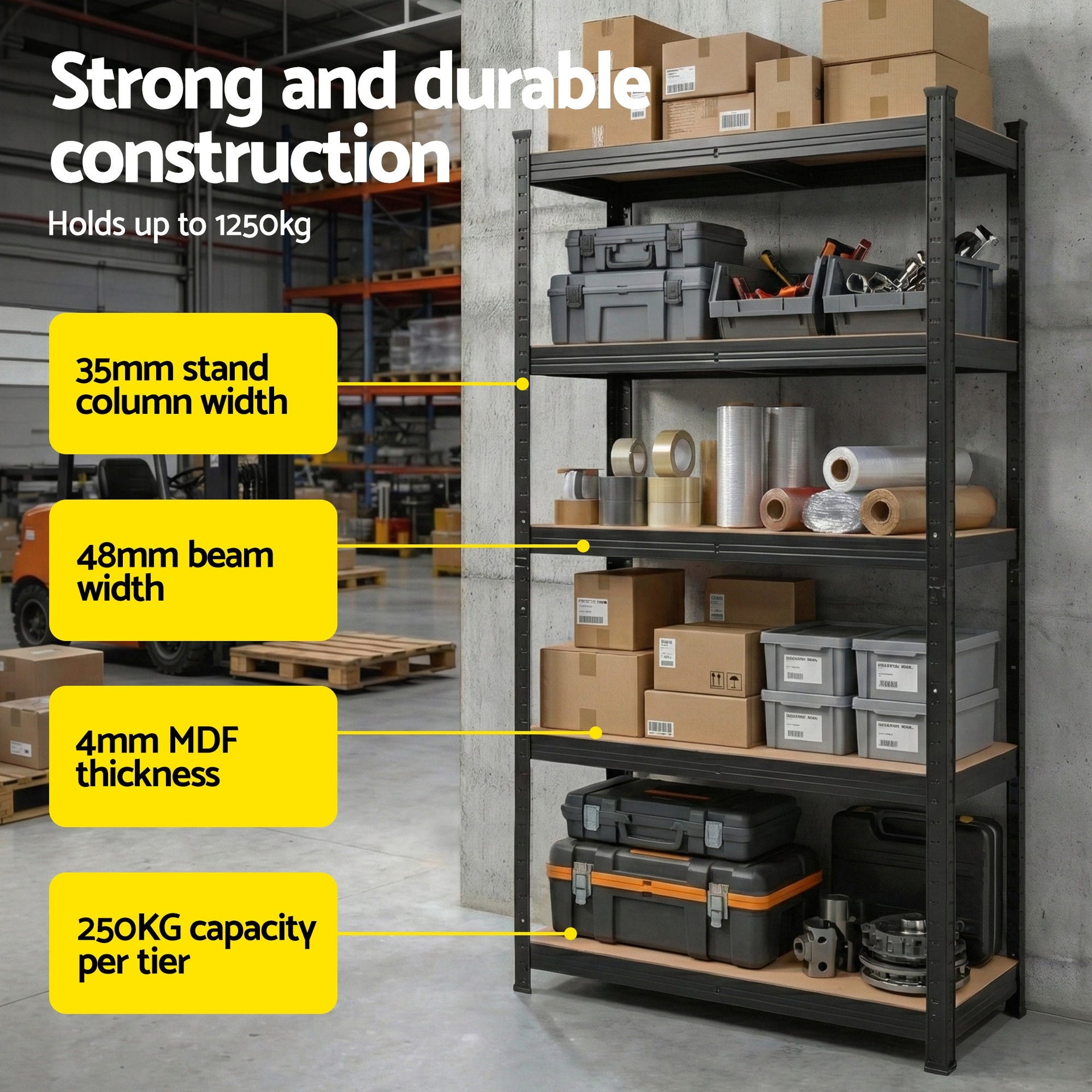 Giantz Garage Shelving 1.6X0.8m Warehouse Shelves Storage Rack Pallet Racking Black Awezingly