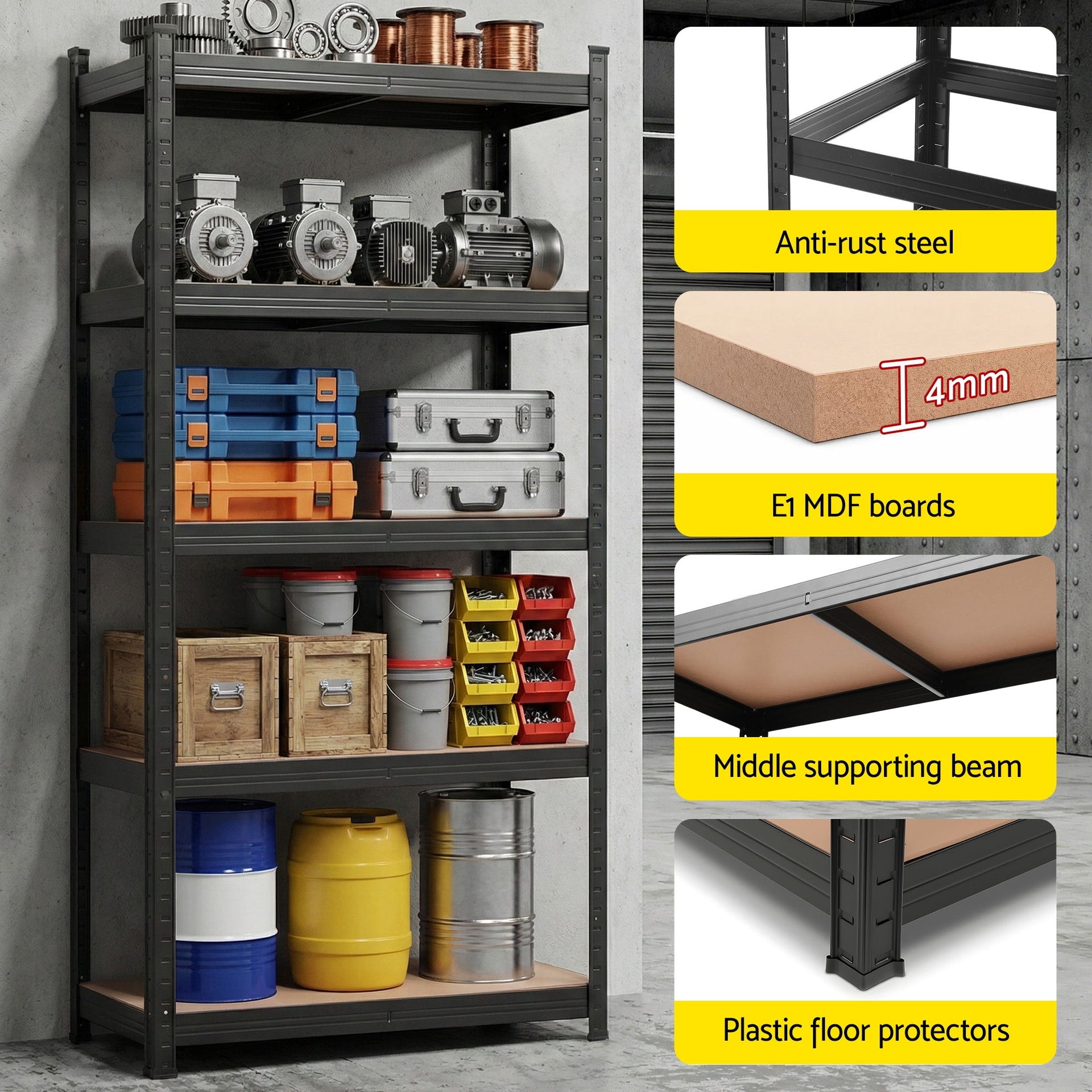 Giantz Garage Shelving 1.6X0.8m Warehouse Shelves Storage Rack Pallet Racking Black Awezingly
