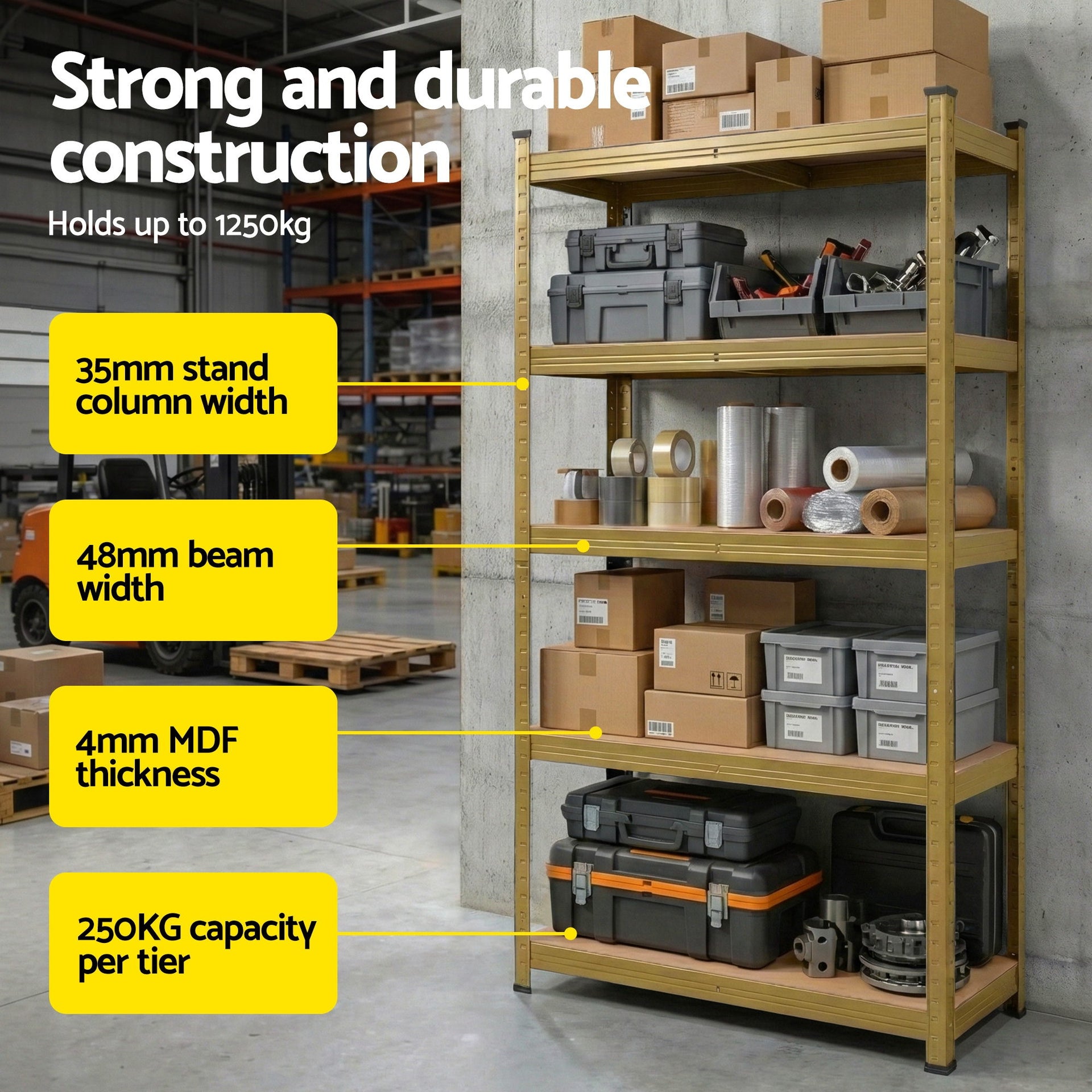 Giantz Garage Shelving 1.6X0.8m Warehouse Shelves Storage Rack Pallet Racking Yellow Awezingly