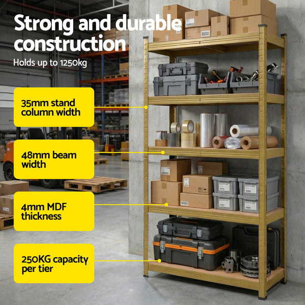 Giantz Garage Shelving 1.6X0.8m Warehouse Shelves Storage Rack Pallet Racking Yellow Awezingly